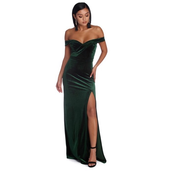velvet emerald green prom dress